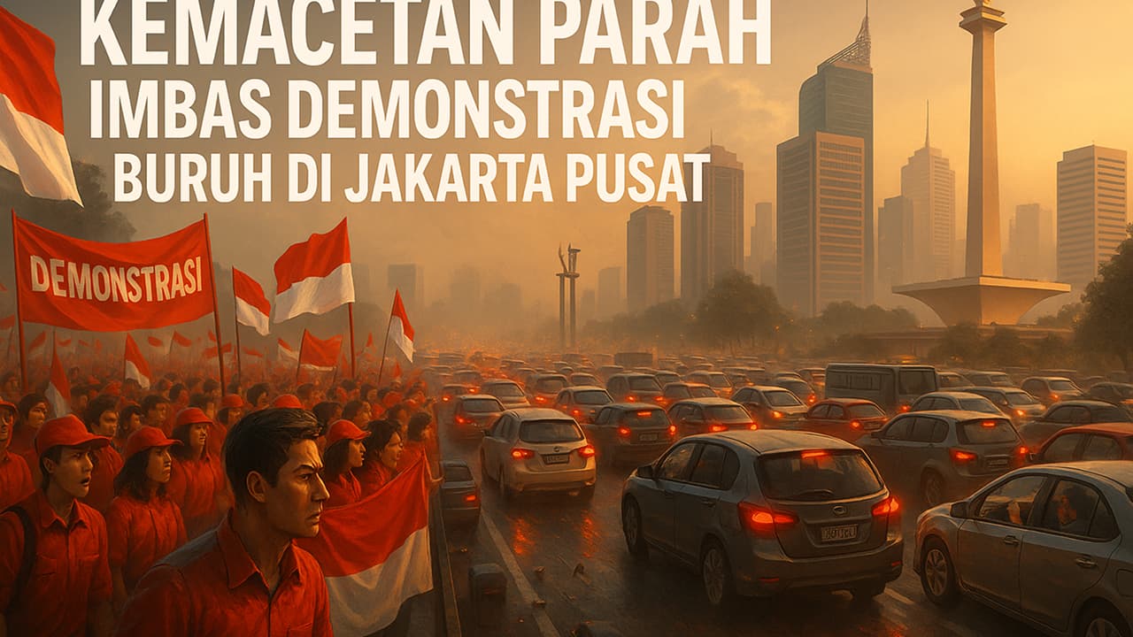 Kemacetan Parah Imbas Demonstrasi Buruh di Jakarta Pusat | Nasional