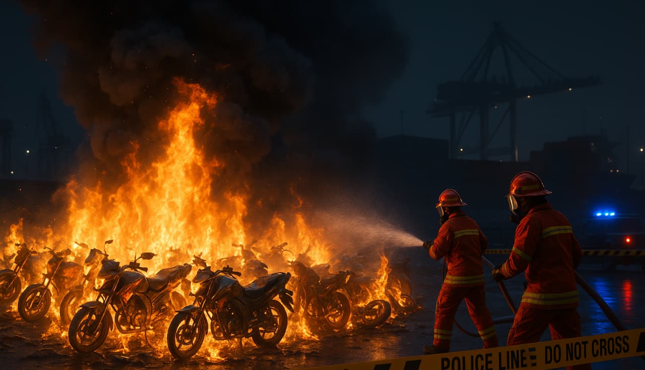 Kebakaran di Pelabuhan Pelindo Tegal Hanguskan 16 Motor, Polisi Lakukan Penyelidikan | Nasional